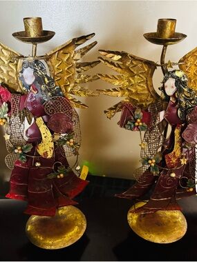 Beautiful Vintage Metal Angel Candle Holder Christmas  Set of Two
